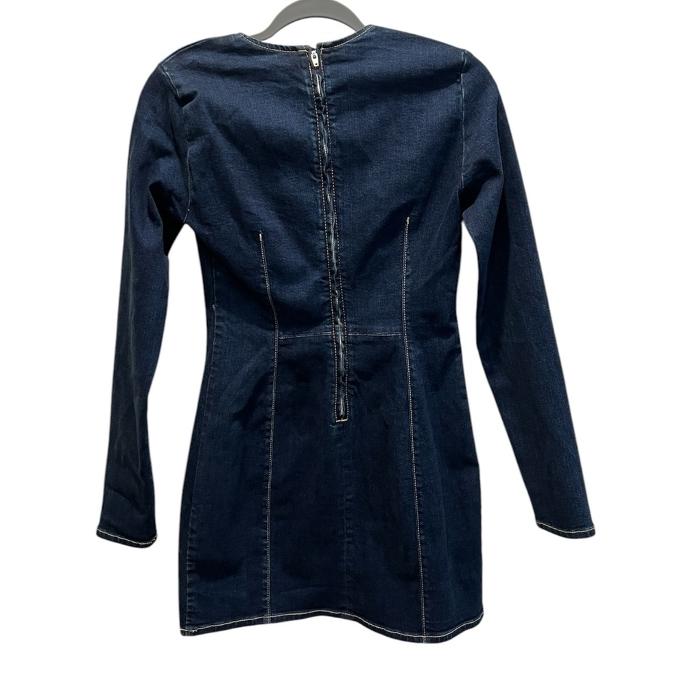 Zara Dark Blue Denim Long-Sleeve Mini Dress - Picture 4 of 5